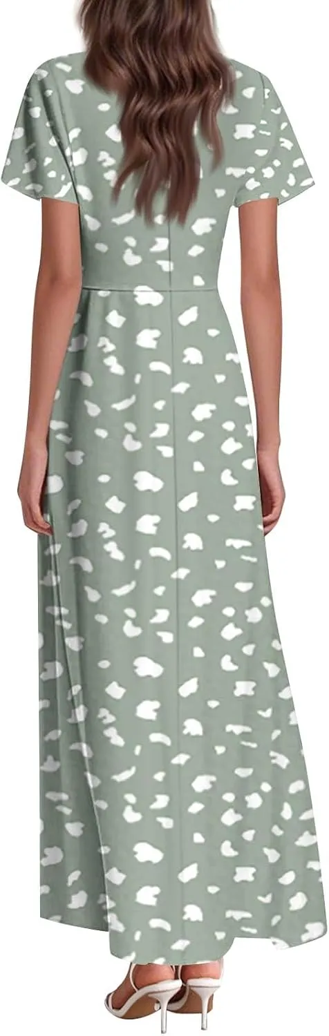 Floral Maxi Dresses for Women 2025 Summer Flowy Elegant Short Sleeve Dress Spring Formal Wedding Guest Dresses