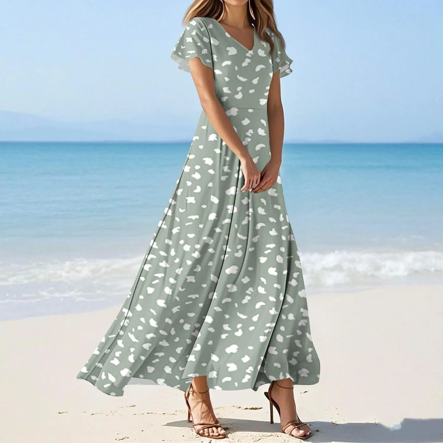 Floral Maxi Dresses for Women 2025 Summer Flowy Elegant Short Sleeve Dress Spring Formal Wedding Guest Dresses