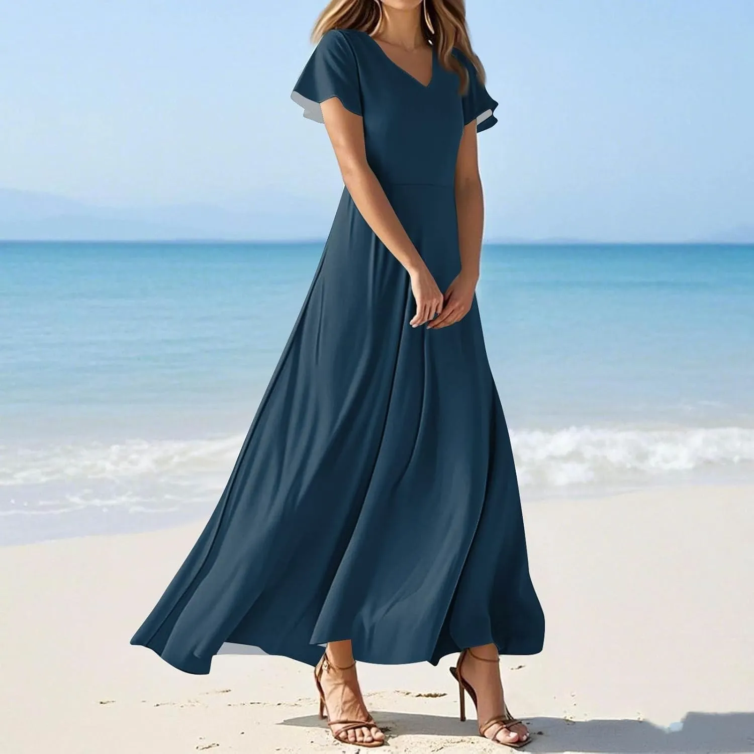 Floral Maxi Dresses for Women 2025 Summer Flowy Elegant Short Sleeve Dress Spring Formal Wedding Guest Dresses