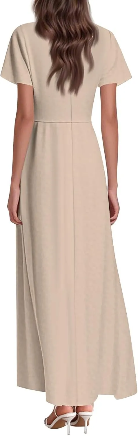 Floral Maxi Dresses for Women 2025 Summer Flowy Elegant Short Sleeve Dress Spring Formal Wedding Guest Dresses