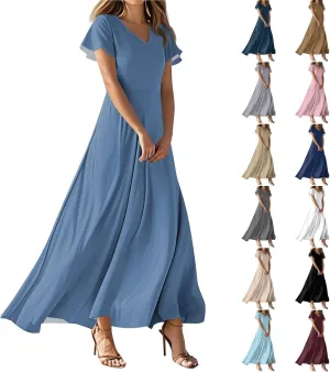 Floral Maxi Dresses for Women 2025 Summer Flowy Elegant Short Sleeve Dress Spring Formal Wedding Guest Dresses