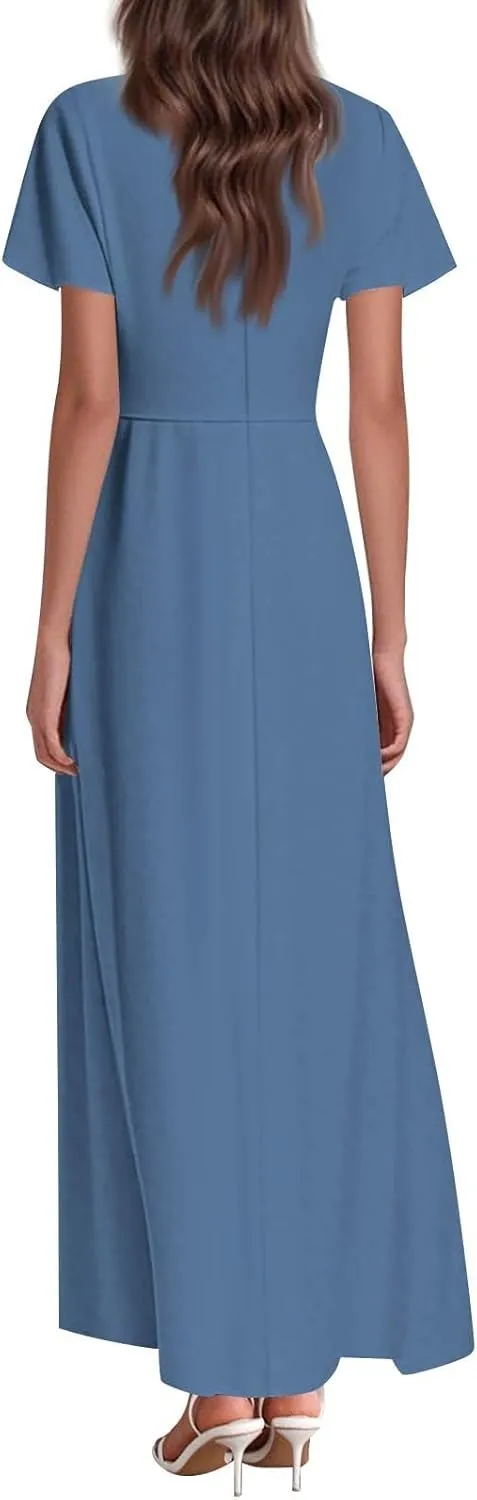 Floral Maxi Dresses for Women 2025 Summer Flowy Elegant Short Sleeve Dress Spring Formal Wedding Guest Dresses