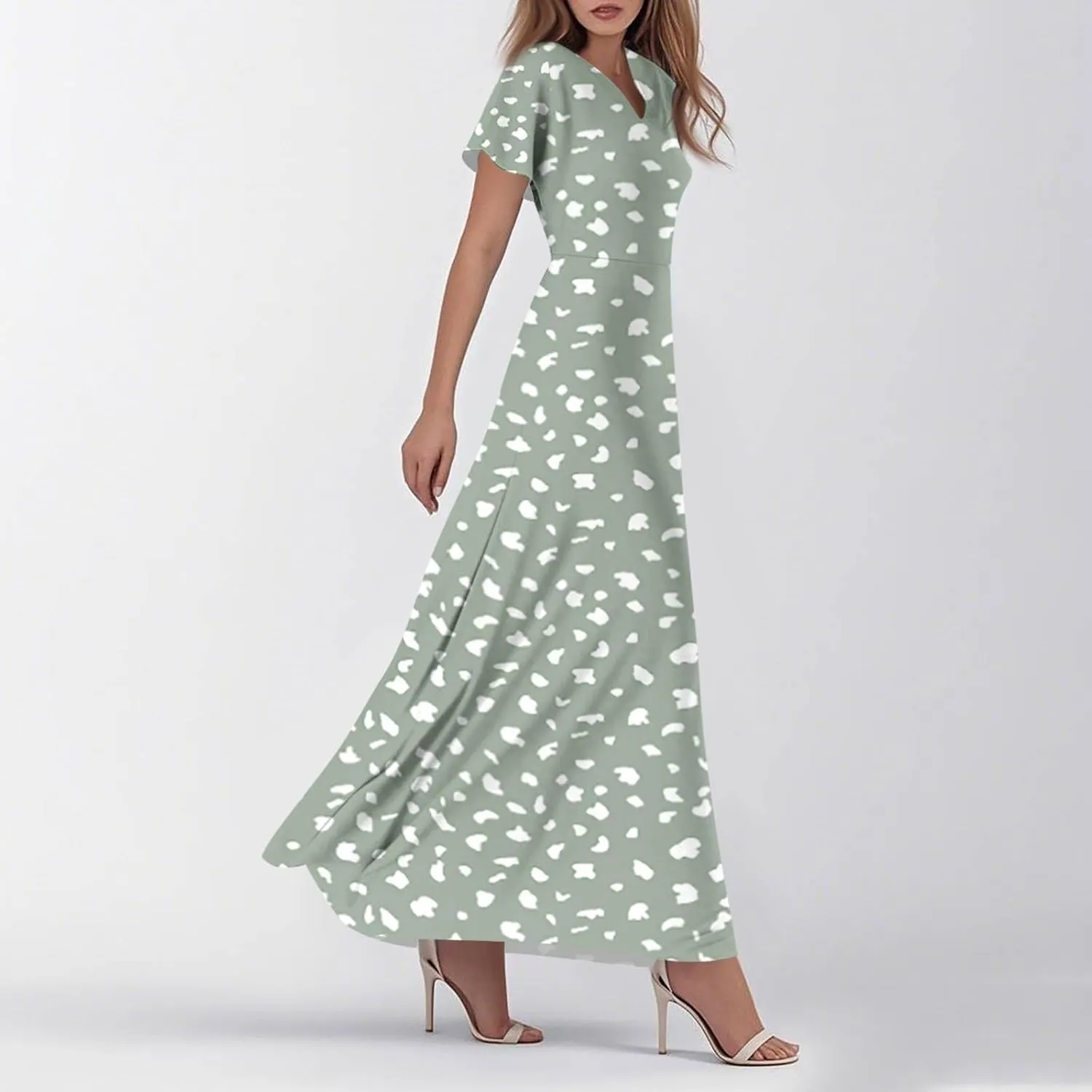 Floral Maxi Dresses for Women 2025 Summer Flowy Elegant Short Sleeve Dress Spring Formal Wedding Guest Dresses