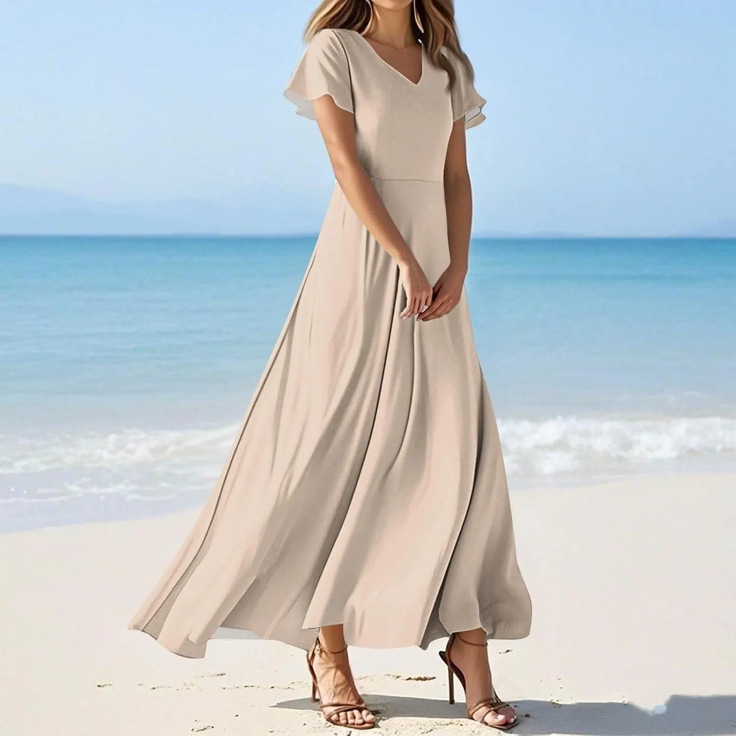 Floral Maxi Dresses for Women 2025 Summer Flowy Elegant Short Sleeve Dress Spring Formal Wedding Guest Dresses