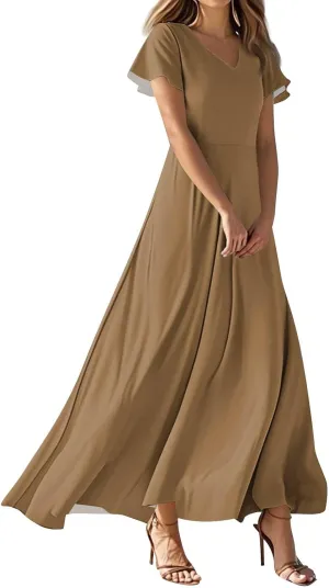 Floral Maxi Dresses for Women 2025 Summer Flowy Elegant Short Sleeve Dress Spring Formal Wedding Guest Dresses