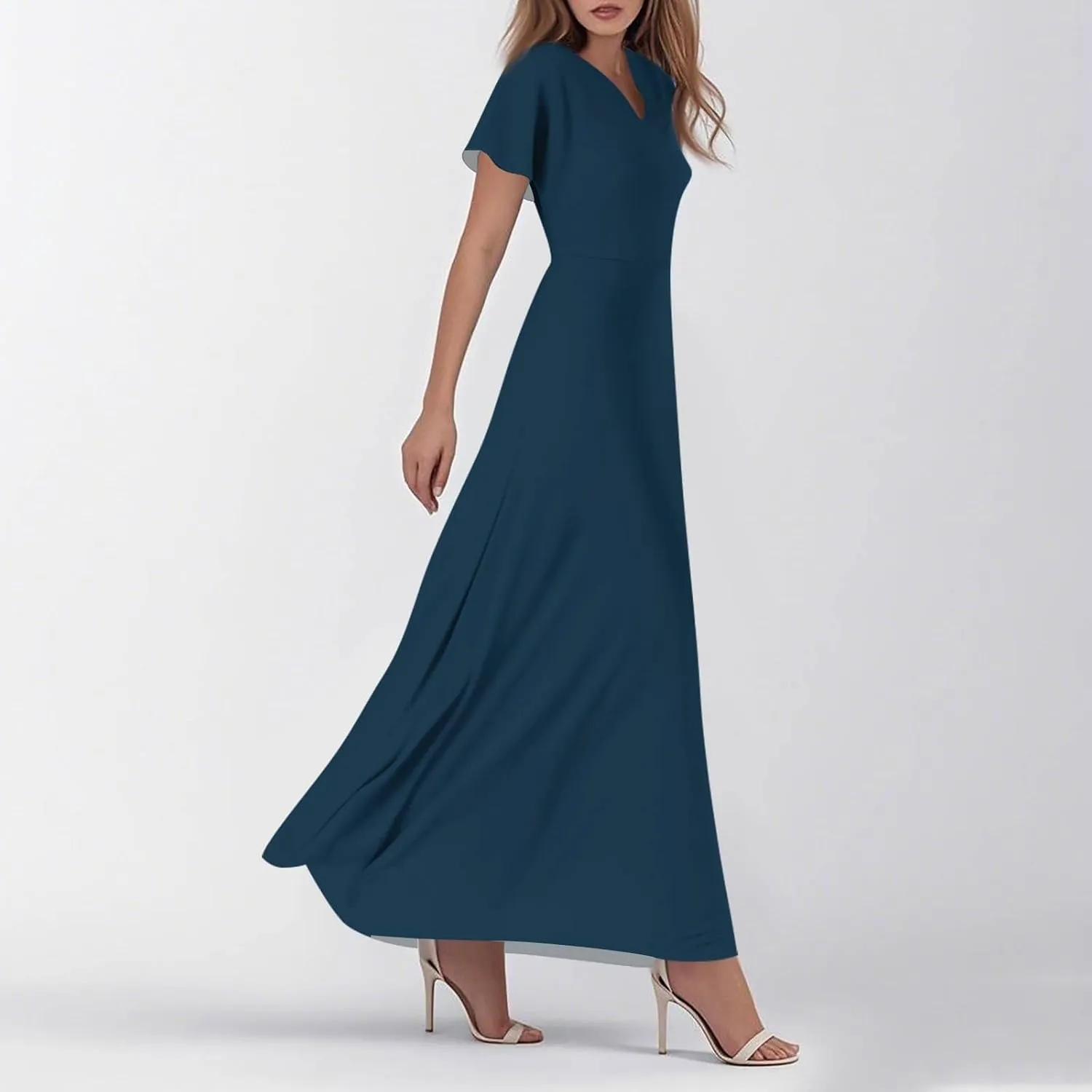 Floral Maxi Dresses for Women 2025 Summer Flowy Elegant Short Sleeve Dress Spring Formal Wedding Guest Dresses