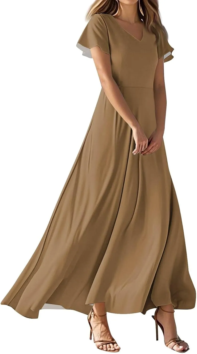 Floral Maxi Dresses for Women 2025 Summer Flowy Elegant Short Sleeve Dress Spring Formal Wedding Guest Dresses
