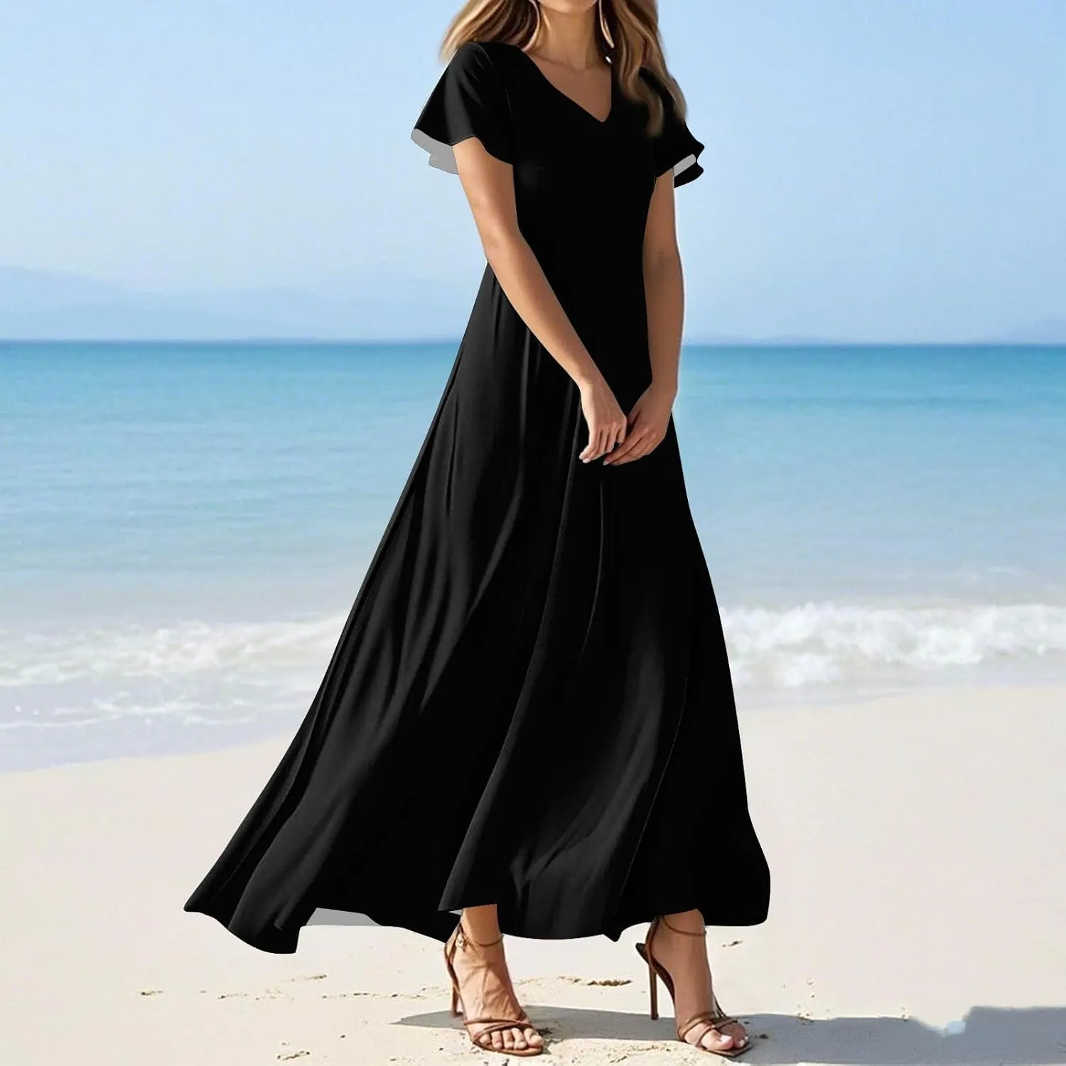 Floral Maxi Dresses for Women 2025 Summer Flowy Elegant Short Sleeve Dress Spring Formal Wedding Guest Dresses