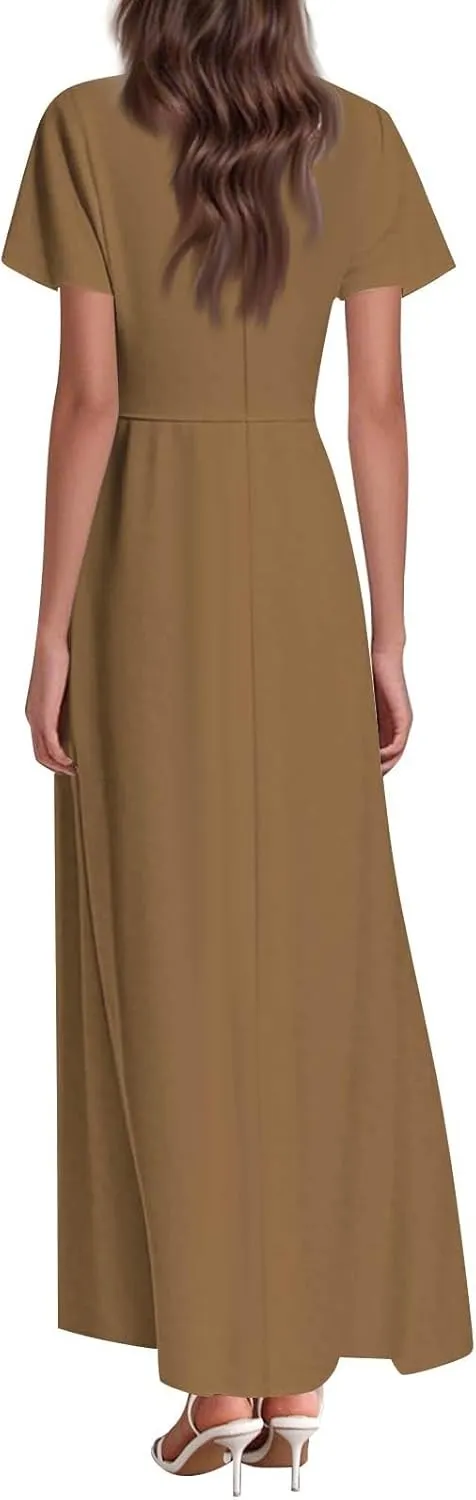 Floral Maxi Dresses for Women 2025 Summer Flowy Elegant Short Sleeve Dress Spring Formal Wedding Guest Dresses