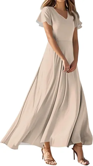 Floral Maxi Dresses for Women 2025 Summer Flowy Elegant Short Sleeve Dress Spring Formal Wedding Guest Dresses