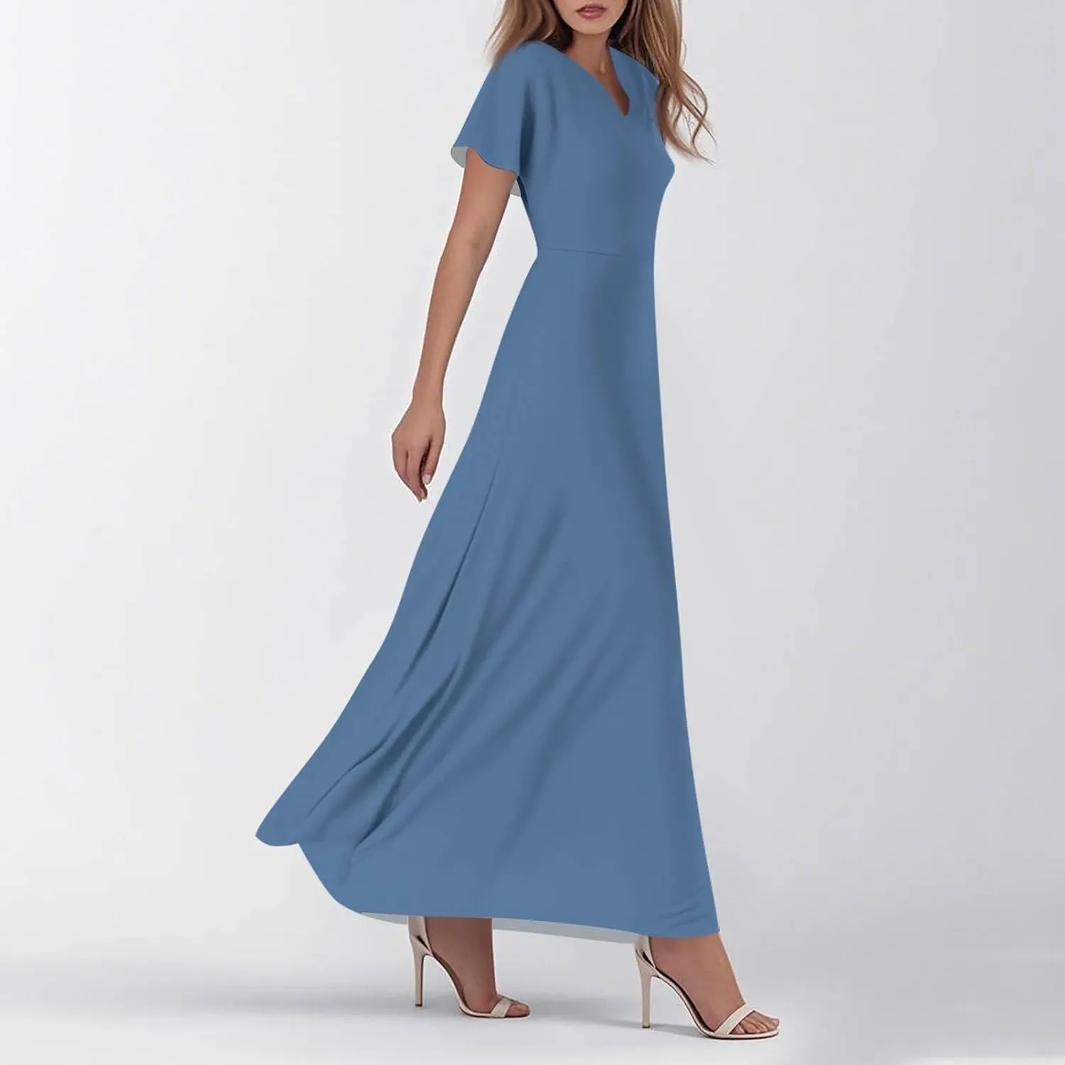 Floral Maxi Dresses for Women 2025 Summer Flowy Elegant Short Sleeve Dress Spring Formal Wedding Guest Dresses