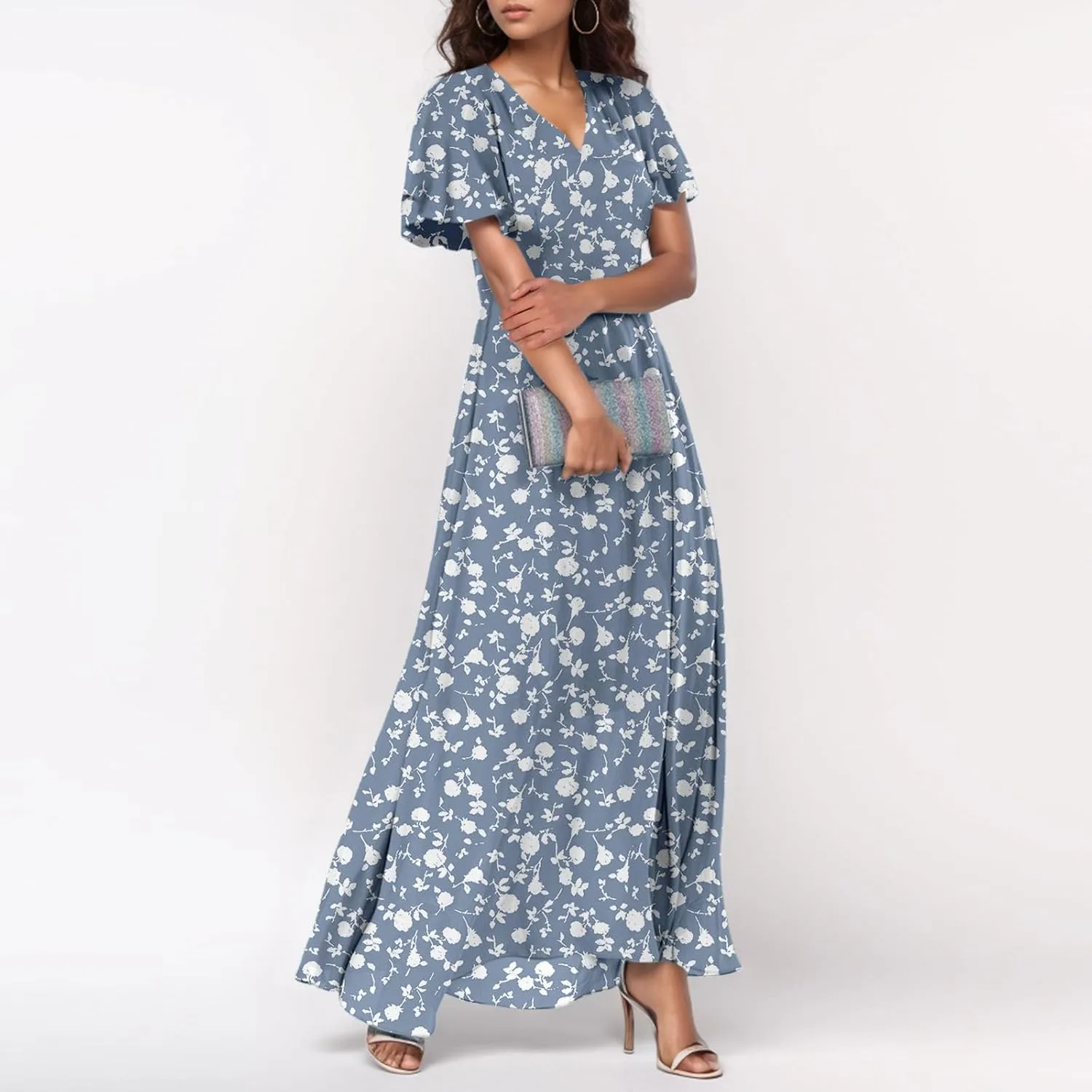 Floral Maxi Dresses for Women 2025 Summer Long Chiffon Elegant Flowy Dresses Spring Casual Wedding Guest Dress