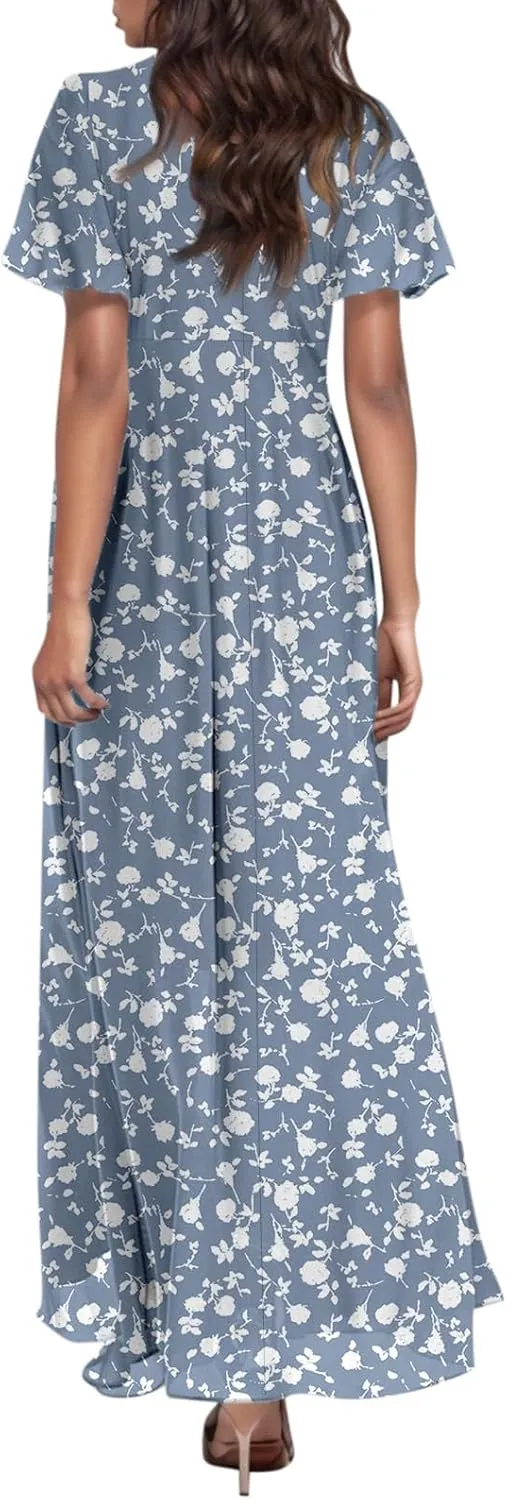 Floral Maxi Dresses for Women 2025 Summer Long Chiffon Elegant Flowy Dresses Spring Casual Wedding Guest Dress