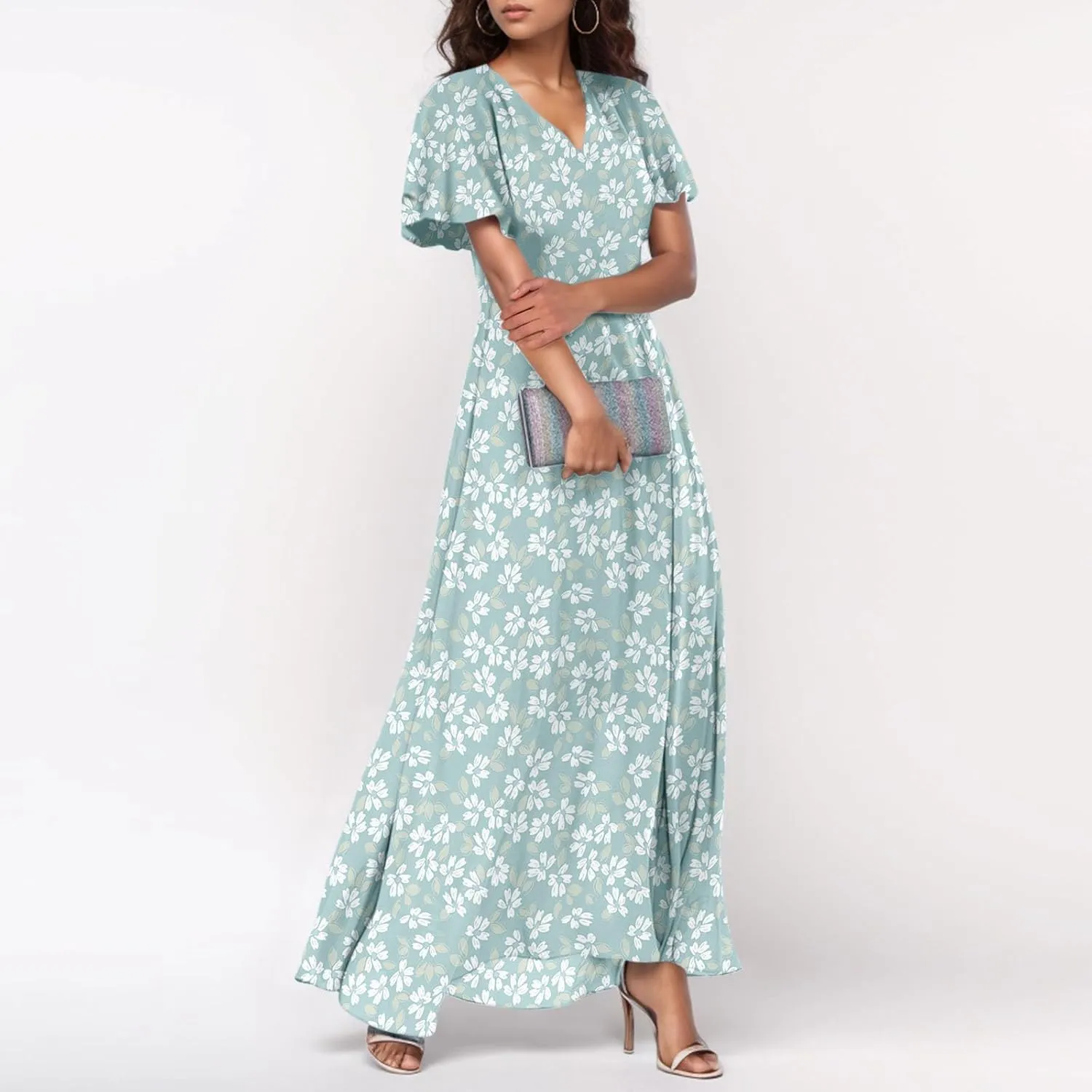 Floral Maxi Dresses for Women 2025 Summer Long Chiffon Elegant Flowy Dresses Spring Casual Wedding Guest Dress