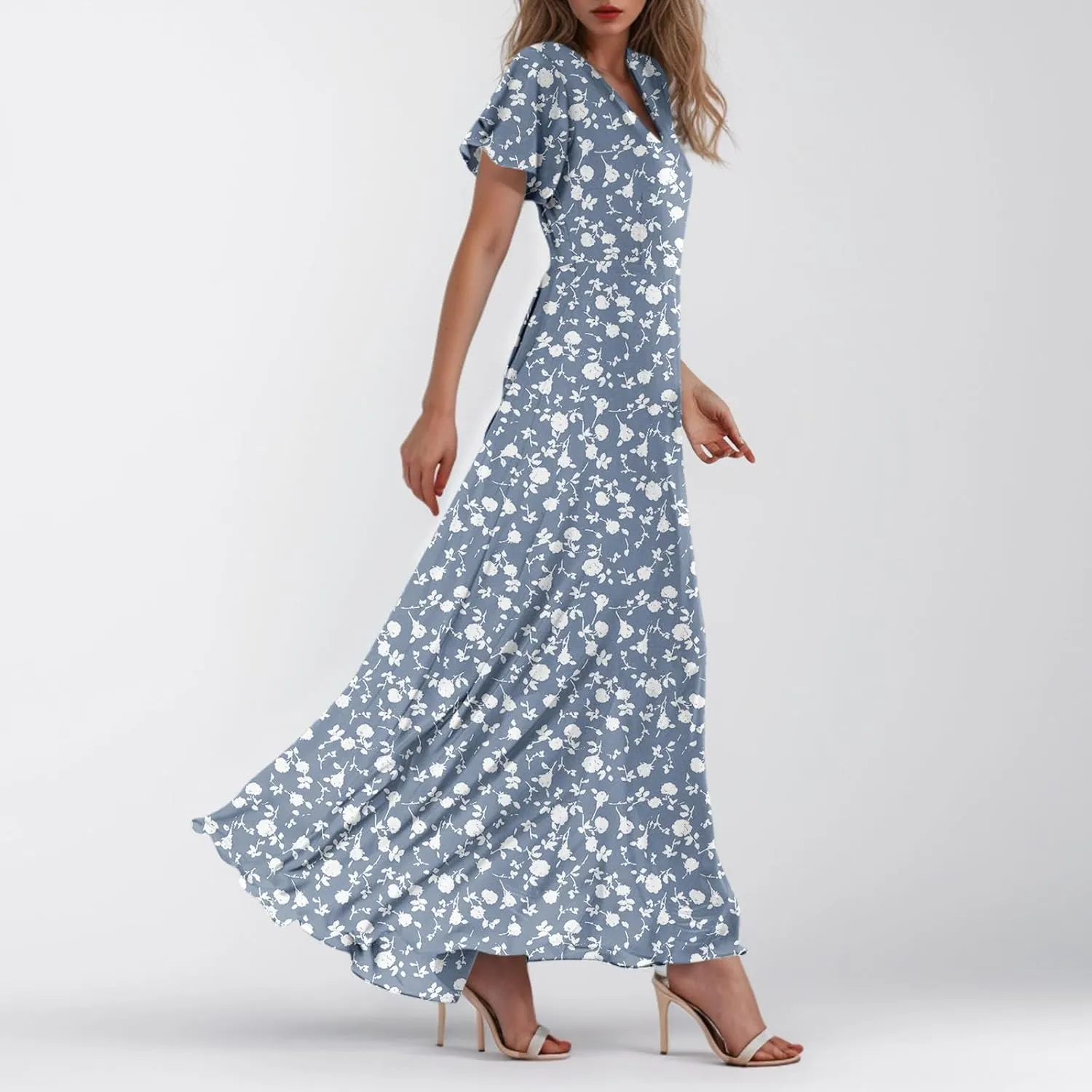 Floral Maxi Dresses for Women 2025 Summer Long Chiffon Elegant Flowy Dresses Spring Casual Wedding Guest Dress