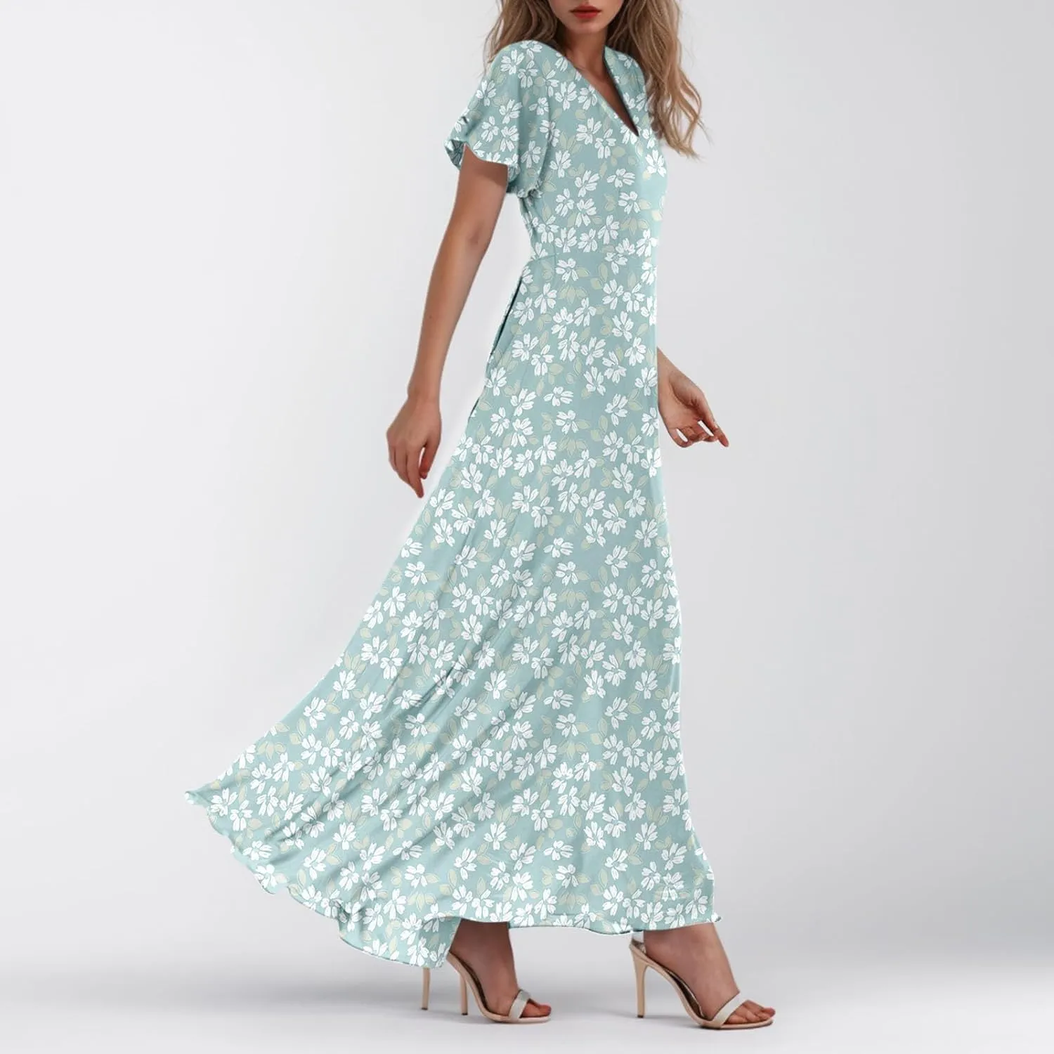 Floral Maxi Dresses for Women 2025 Summer Long Chiffon Elegant Flowy Dresses Spring Casual Wedding Guest Dress