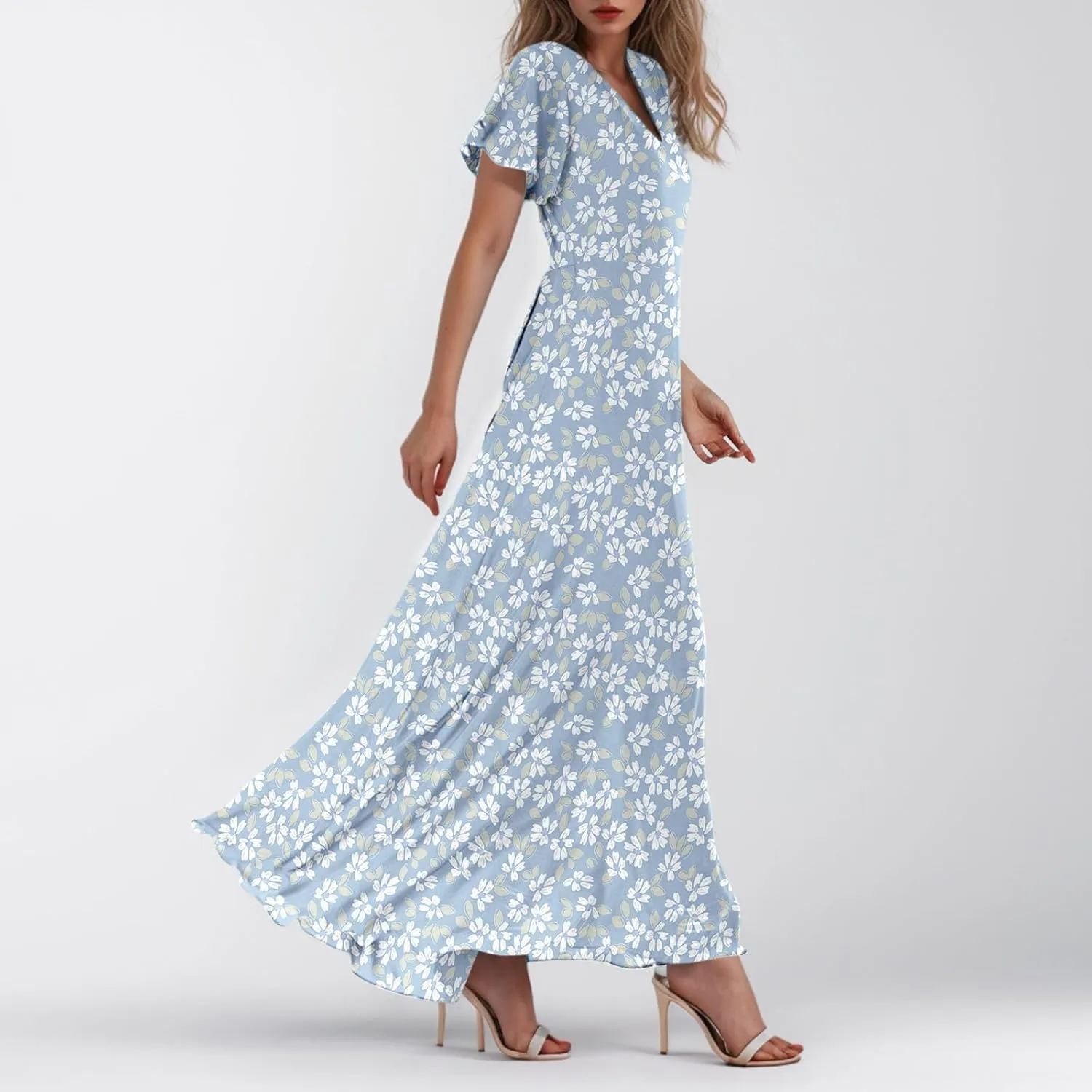 Floral Maxi Dresses for Women 2025 Summer Long Chiffon Elegant Flowy Dresses Spring Casual Wedding Guest Dress