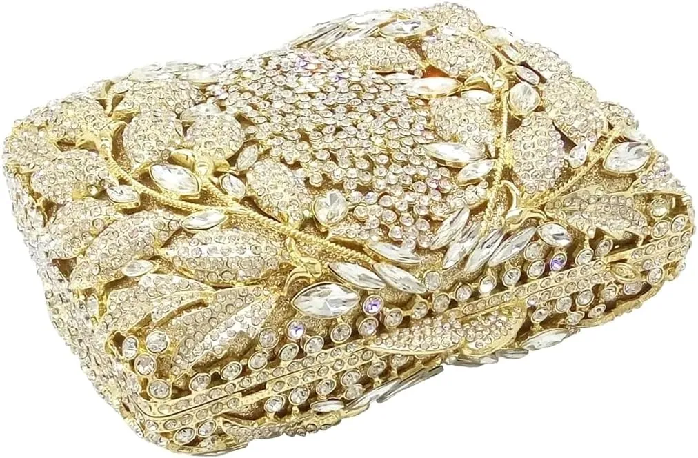 Flower Crystal Clutch Women Evening Bag Sparkly Rhinestone Purse Wedding Party Diamond Handbag