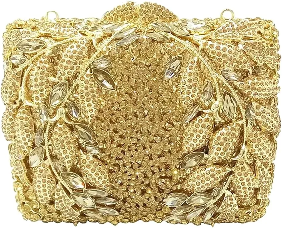 Flower Crystal Clutch Women Evening Bag Sparkly Rhinestone Purse Wedding Party Diamond Handbag