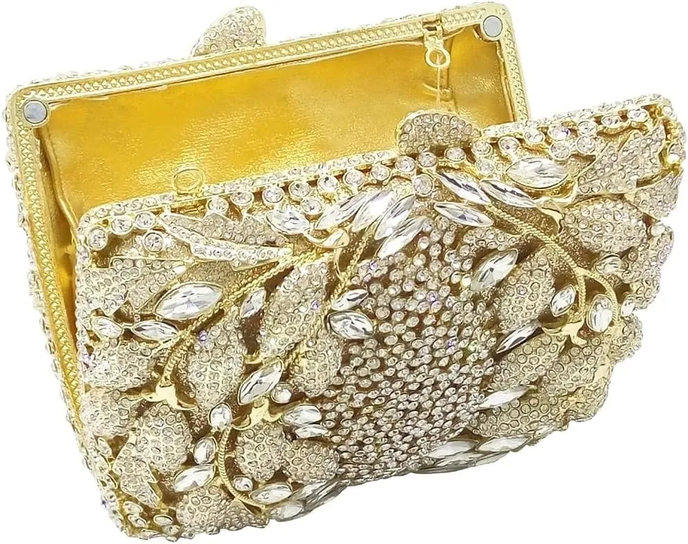Flower Crystal Clutch Women Evening Bag Sparkly Rhinestone Purse Wedding Party Diamond Handbag