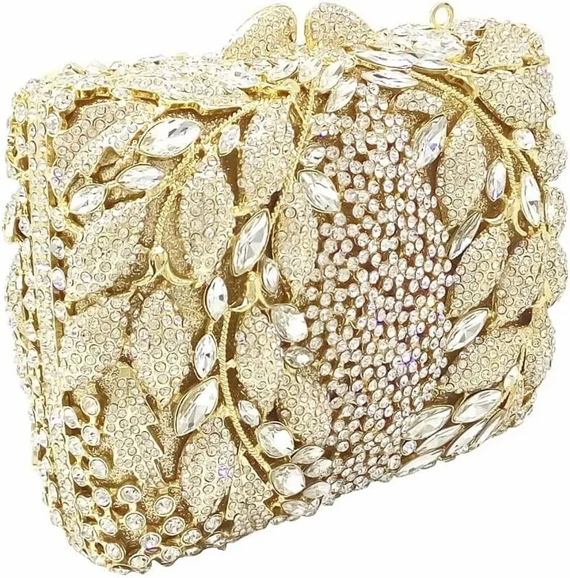 Flower Crystal Clutch Women Evening Bag Sparkly Rhinestone Purse Wedding Party Diamond Handbag