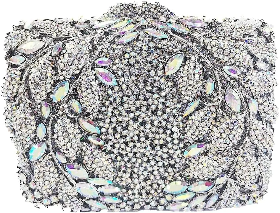 Flower Crystal Clutch Women Evening Bag Sparkly Rhinestone Purse Wedding Party Diamond Handbag