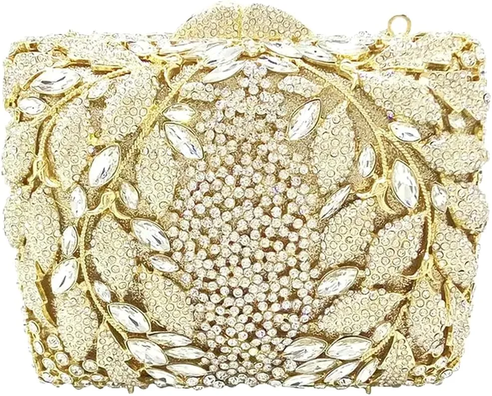Flower Crystal Clutch Women Evening Bag Sparkly Rhinestone Purse Wedding Party Diamond Handbag