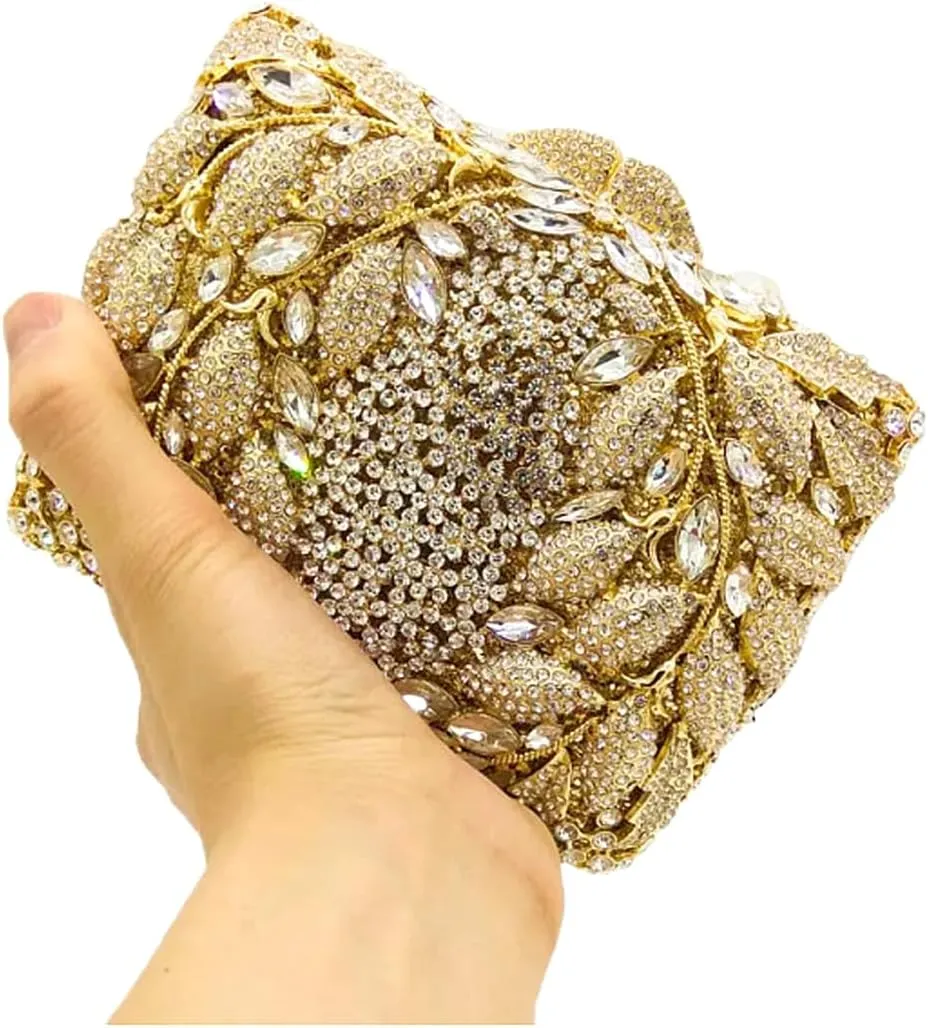 Flower Crystal Clutch Women Evening Bag Sparkly Rhinestone Purse Wedding Party Diamond Handbag
