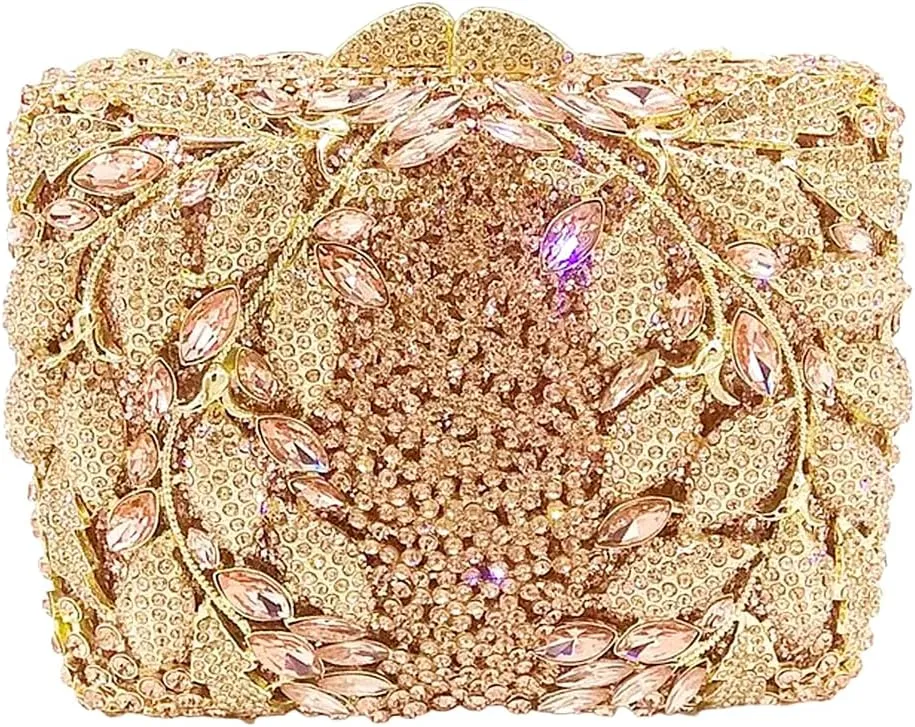 Flower Crystal Clutch Women Evening Bag Sparkly Rhinestone Purse Wedding Party Diamond Handbag