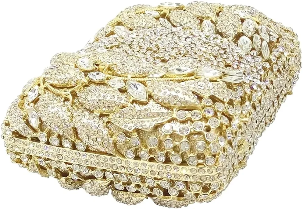 Flower Crystal Clutch Women Evening Bag Sparkly Rhinestone Purse Wedding Party Diamond Handbag