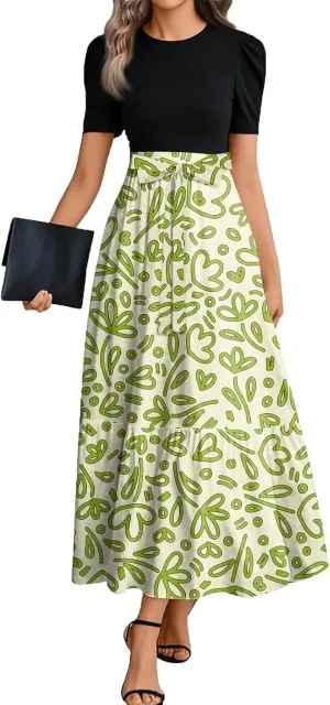 Flowy Bohemian Patchwork Beach Dress 2025 Elegant Floral Print Maxi Dress with Ruffle Hem