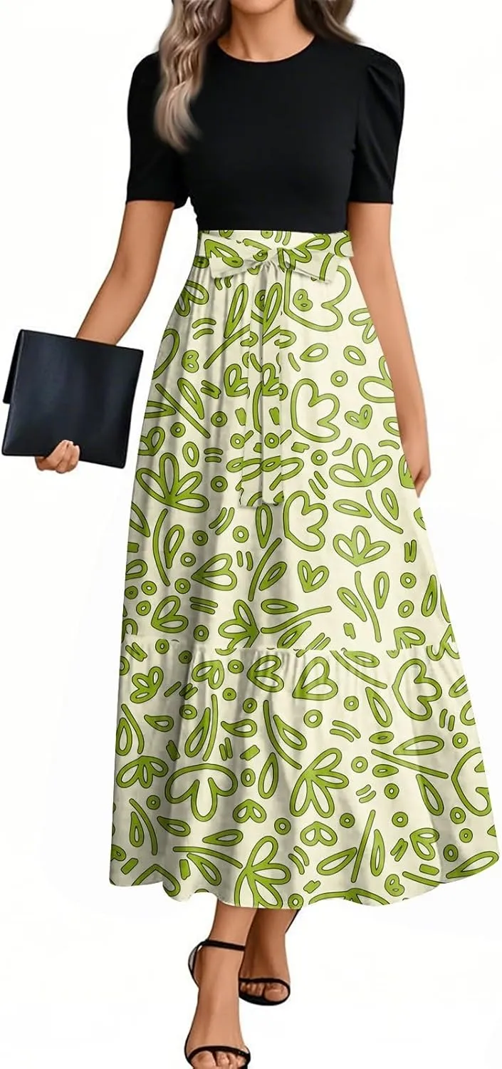 Flowy Bohemian Patchwork Beach Dress 2025 Elegant Floral Print Maxi Dress with Ruffle Hem