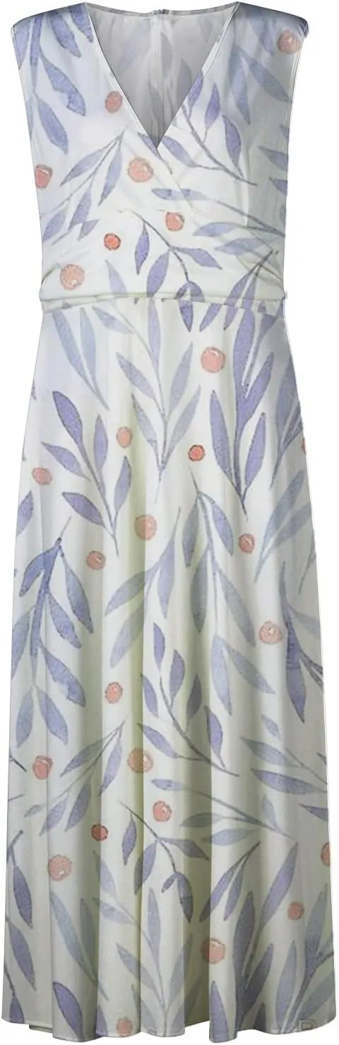 Flowy Dresses for Women Deep V Neck Casual Floral Long Dress Sleeveless Swing Cute Dresses Sexy Maxi Elegant Dress