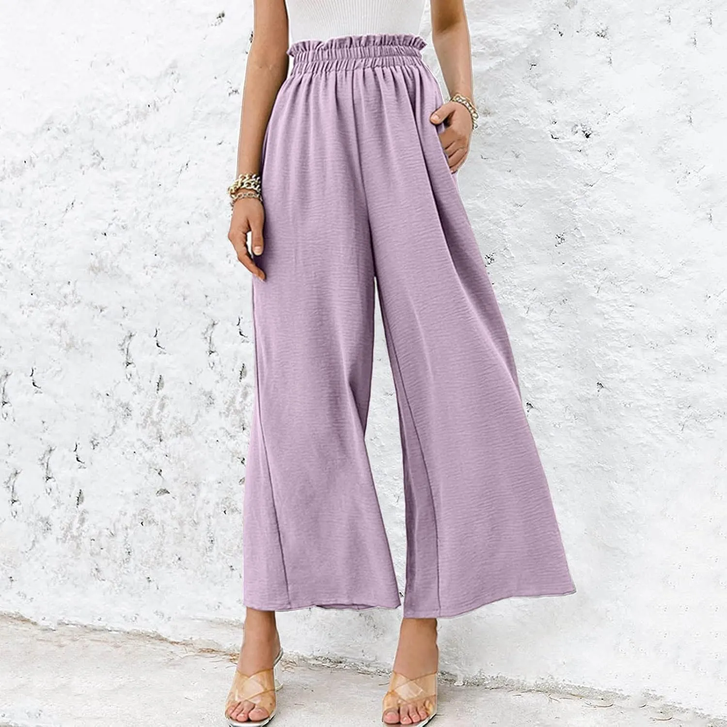 Flowy Pants for Women Shorts Daisy Fashion Print Pocket Wide Leg Button Loose Pants Linen Set for Women Outfits for