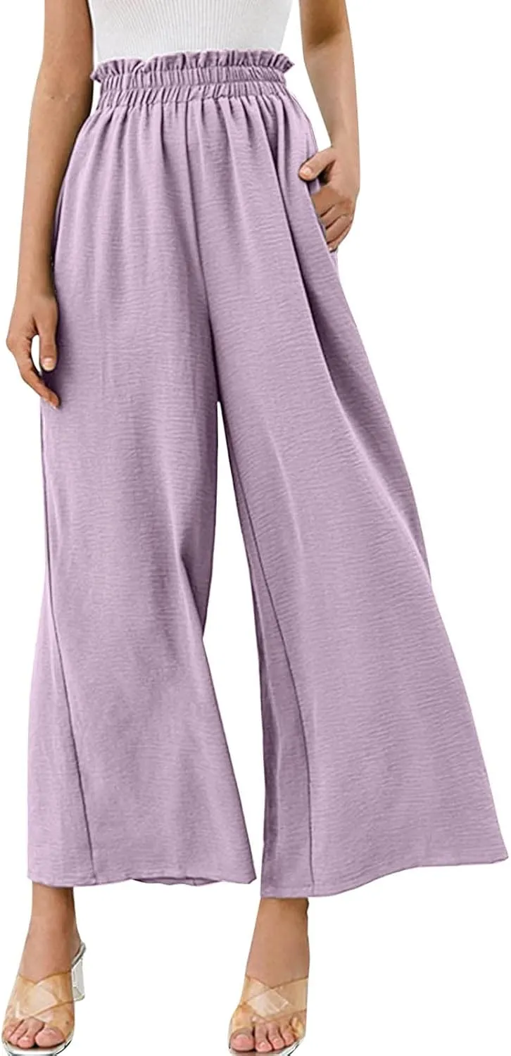 Flowy Pants for Women Shorts Daisy Fashion Print Pocket Wide Leg Button Loose Pants Linen Set for Women Outfits for