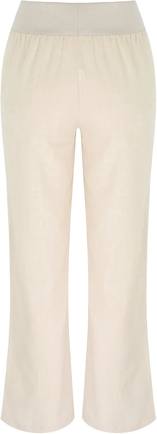 Flowy Pants for Women Shorts Daisy Fashion Print Pocket Wide Leg Button Loose Pants Linen Set for Women Outfits for