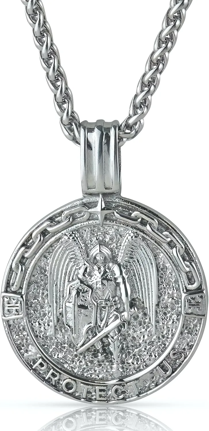 Forge & Foundry Men's Religious Pendant with 21" Extendable Necklace Chain - Compass | Saint Michael | Saint Christopher Pendant