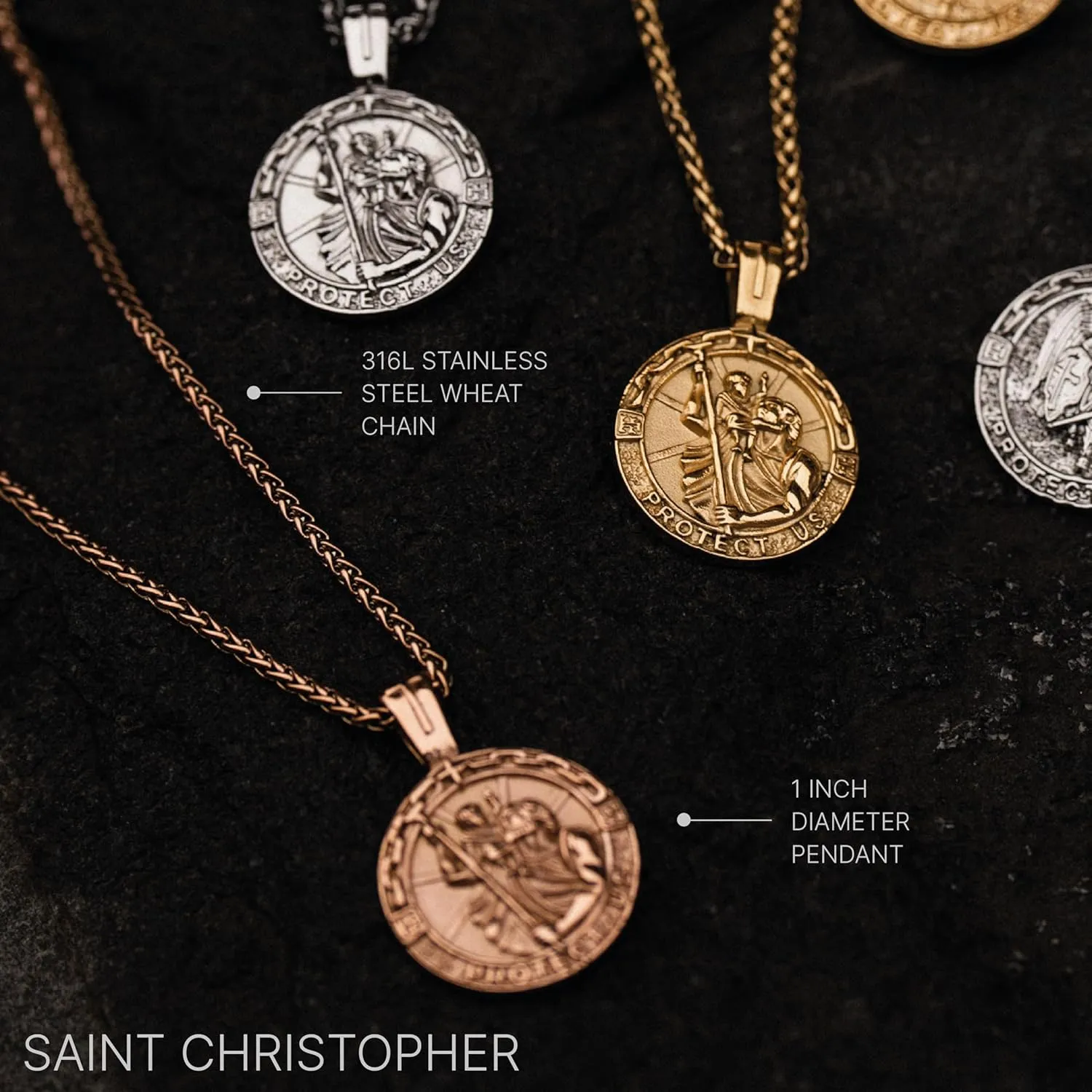 Forge & Foundry Men's Religious Pendant with 21" Extendable Necklace Chain - Compass | Saint Michael | Saint Christopher Pendant