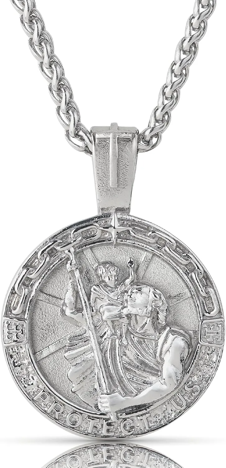 Forge & Foundry Men's Religious Pendant with 21" Extendable Necklace Chain - Compass | Saint Michael | Saint Christopher Pendant