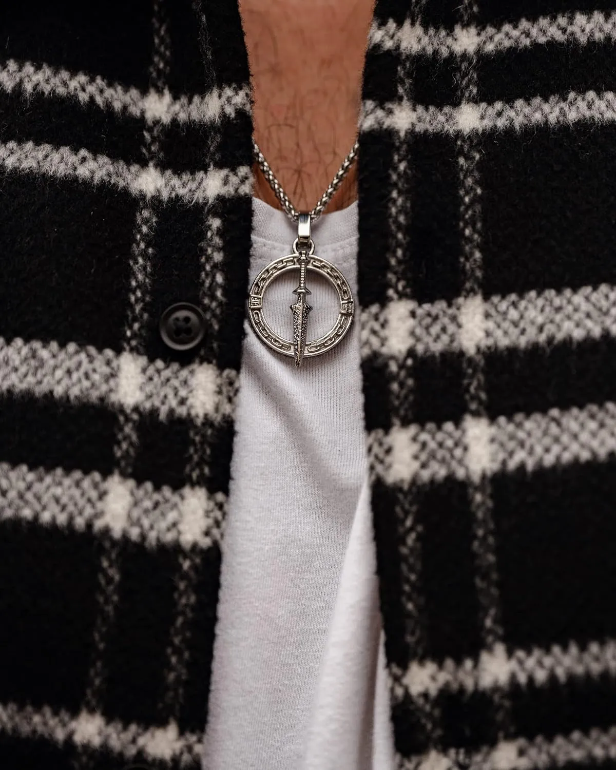 Forge & Foundry Men's Stainless Steel Dagger Pendant with Adjustable 21" Necklace Wheat Chain | Mercier | Design-led, artisan jewelry from London