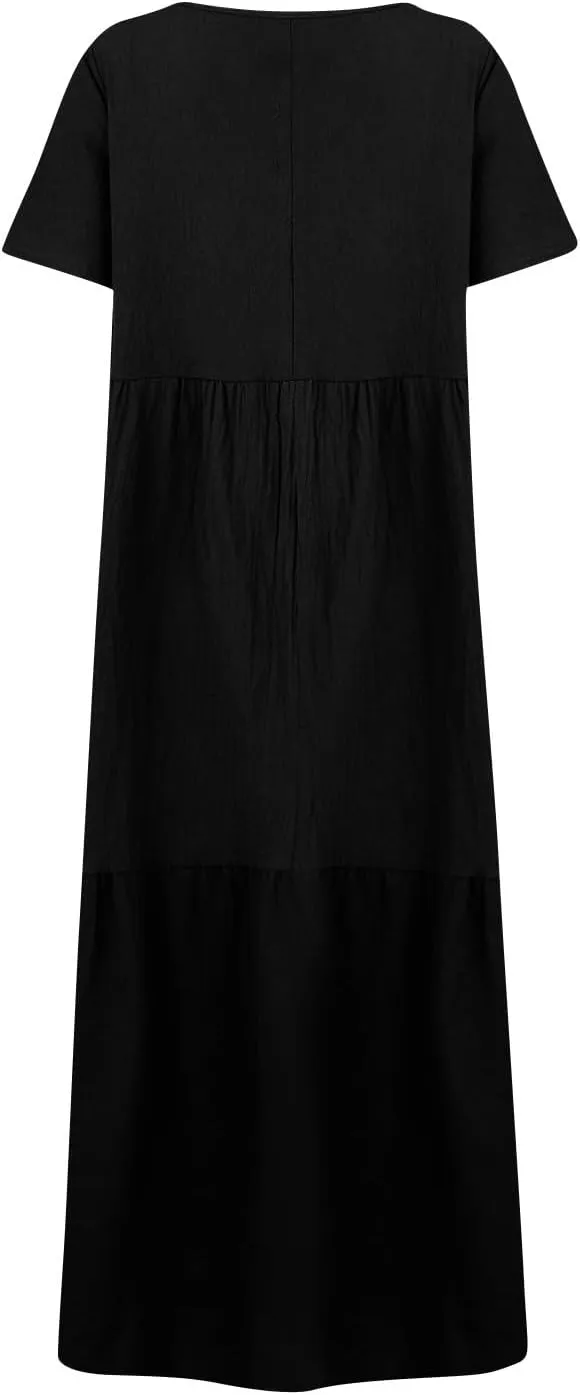 FQZWONG Womens Summer Dresses 2025 Plus Size Short Sleeve/Sleeveless V Neck Boho Maxi Dress Casual Beach Long Sundresses