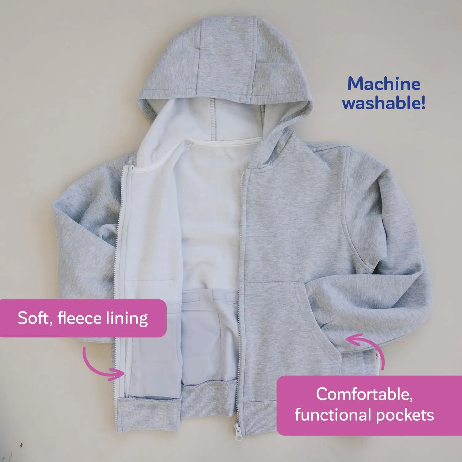 Fun and Function - Weighted Fleece Hoodie Jacket - Girls & Boys Sensory Clothing - Weighted Hoodies - Kids & Teens Ages 7 
