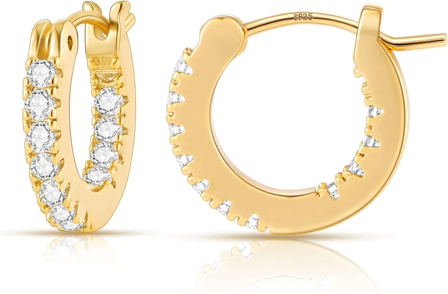 Gacimy Gold Hoop Earrings for Women, 15-30mm Cubic Zirconia, 14k Gold Plated with Sterling Silver Post