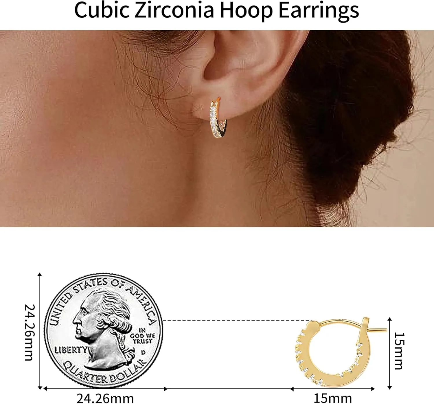 Gacimy Gold Hoop Earrings for Women, 15-30mm Cubic Zirconia, 14k Gold Plated with Sterling Silver Post