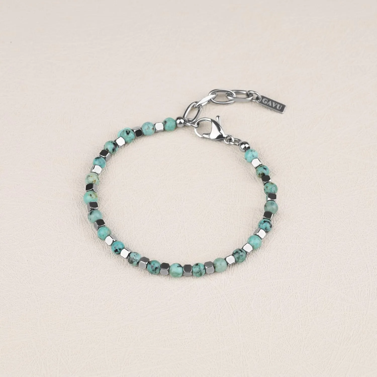 GAVU Italian Mens Beaded Bracelet, Crystal Bracelet for Men 4mm