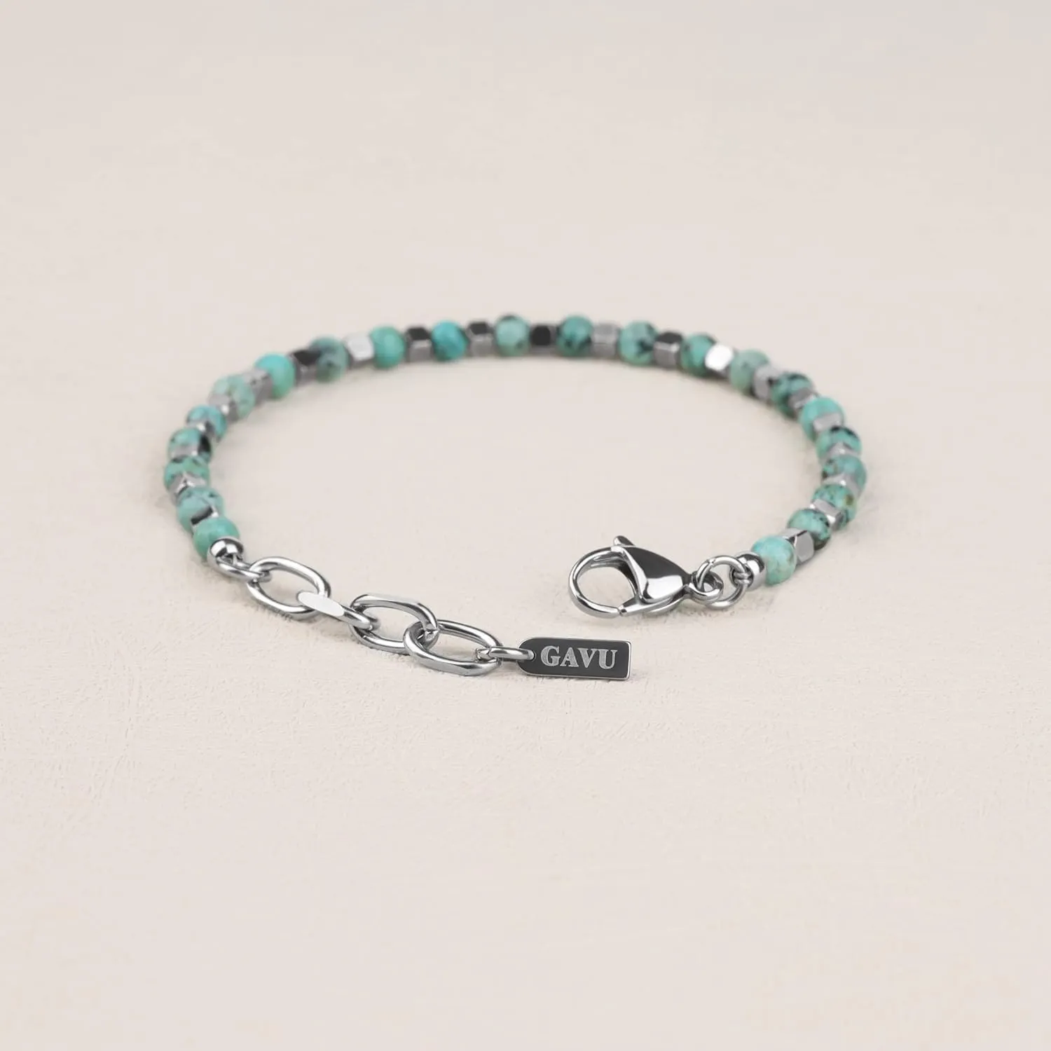 GAVU Italian Mens Beaded Bracelet, Crystal Bracelet for Men 4mm