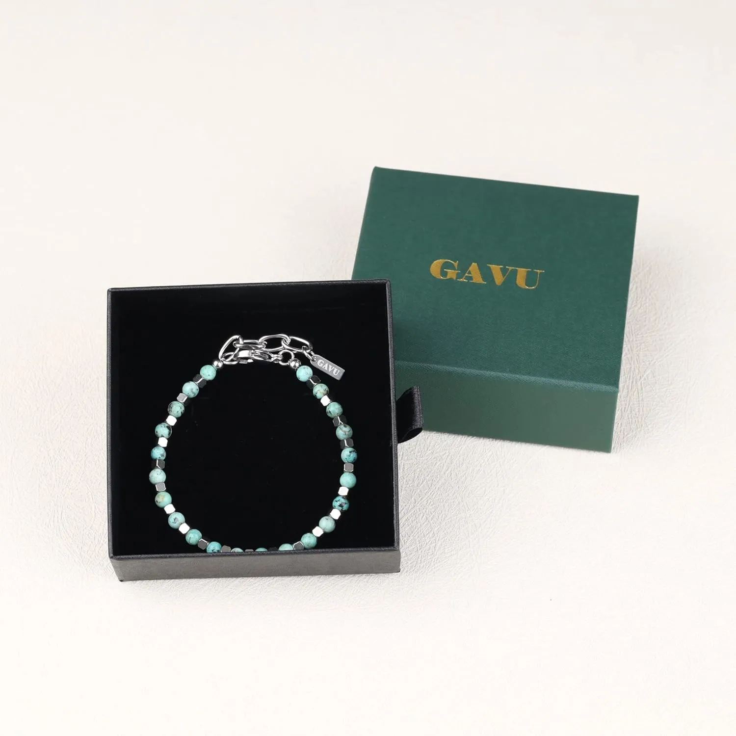 GAVU Italian Mens Beaded Bracelet, Crystal Bracelet for Men 4mm