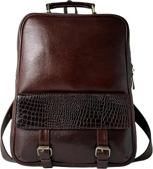 Genuine Leather Luxury Backpack Multi-functional Elegant Daypack Office Travel Leisure 15.6" Laptop Bag (Burgundy)