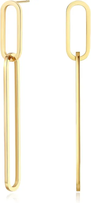 Geometric Gold Silver Long Dangle Earrings Dangling Women Rectangle Chain Link Drop Dangly Wedding Guest Earring Simple Formal Jewelry
