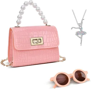 Girls Purse Little Girls Toddler Crossbody Purse Kids Shoulder Bag Princess Handbags with Sunglass
